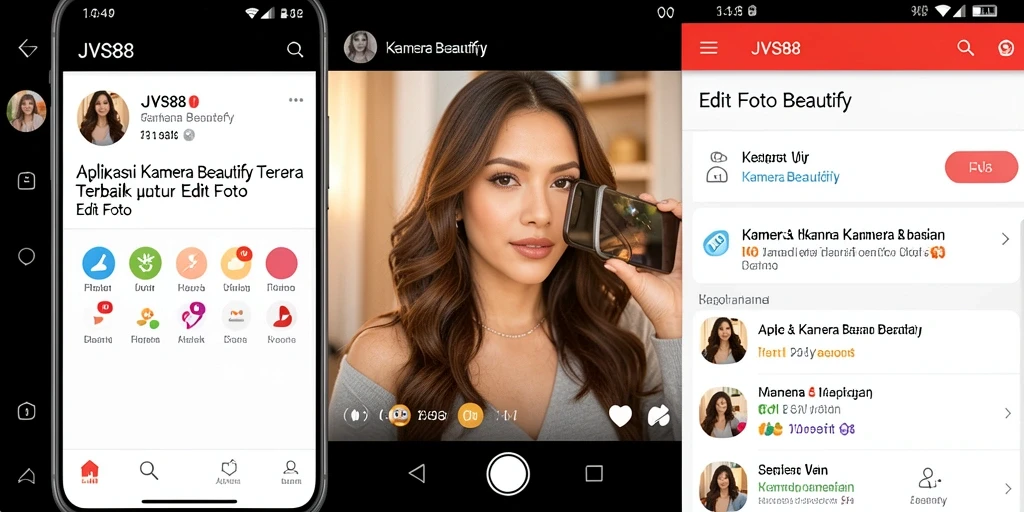 Screenshot utama antarmuka aplikasi Kamera Beautify JVS88 yang menampilkan fitur editing.