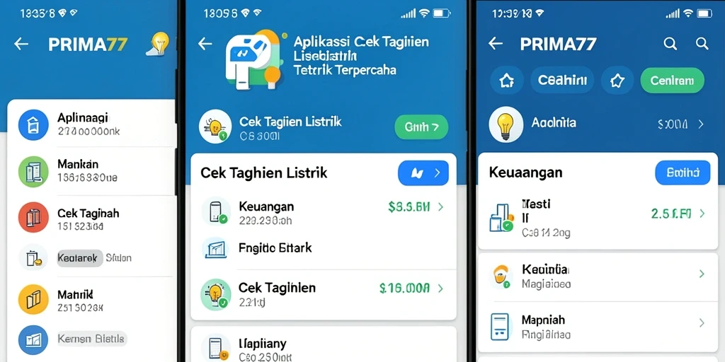 Tampilan antarmuka PRIMA77 menunjukkan fitur cek tagihan listrik yang ramah pengguna.