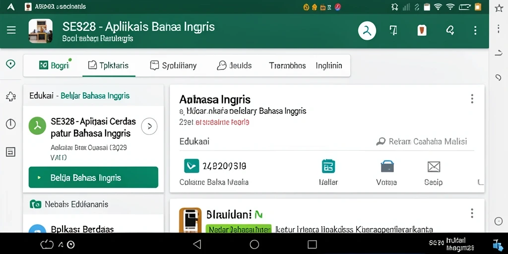 Screenshot aplikasi menampilkan antarmuka Belajar Bahasa Inggris yang interaktif.