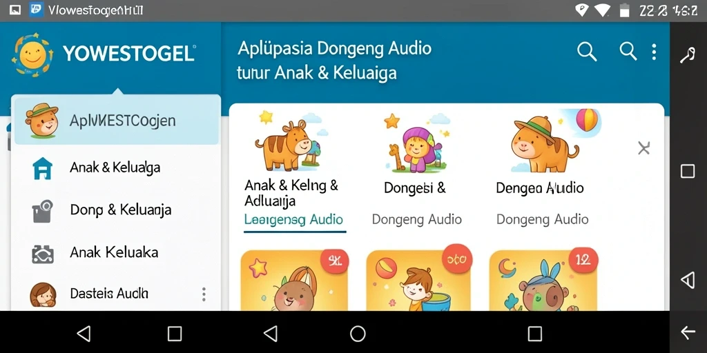 Tampilan antarmuka YOWESTOGEL yang menampilkan koleksi dongeng audio menarik.